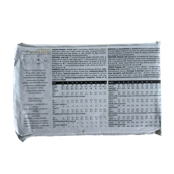 Vtg Vogue 7143 Sewing Pattern Coat Jacket PLUS Sz G-J (46-55) Todays Fit Betzina - Picture 5 of 5